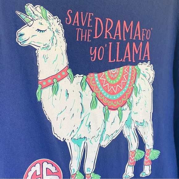 Simply Southern Women's size M Blue Drama Llama Long sleeve crew neck tee Shirt - Picture 5 of 7